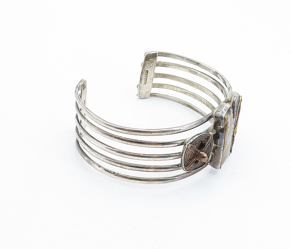 MEXICO 925 Silver  Vintage Abalone Shell Split Shank Cuff Bracelet  BT2893