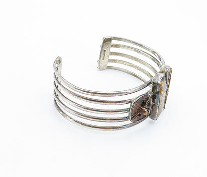 MEXICO 925 Silver  Vintage Abalone Shell Split Shank Cuff Bracelet  BT2893