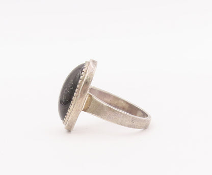 925 Sterling Silver Vintage Ring ESPO Minimalist Oval Cabochon Onyx Sz 8 RG28083