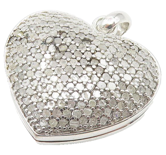 925 Sterling Silver  Genuine Diamonds Love Heart Locket Pendant (OPENS) PT9010