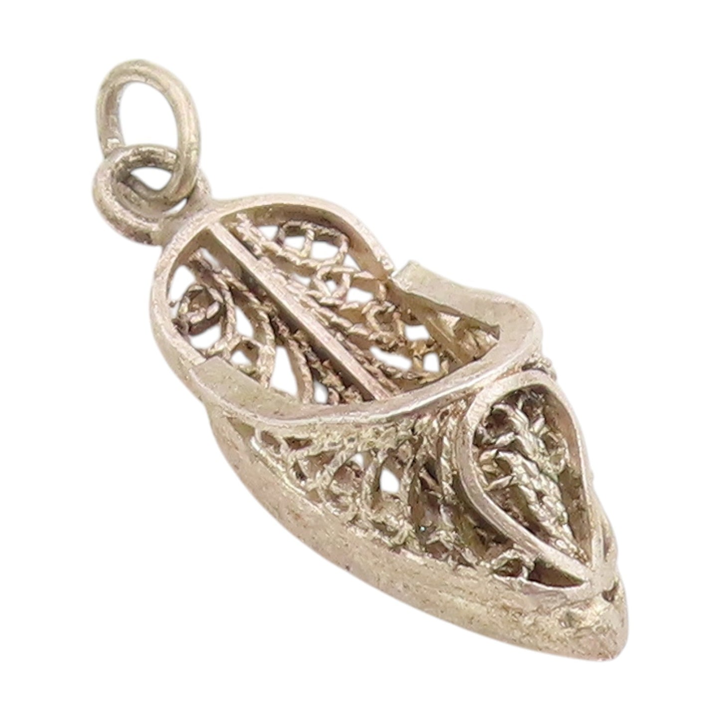 925 Sterling Silver Vintage Pendant Filigree Cinderella Slipper Charm  PT25179