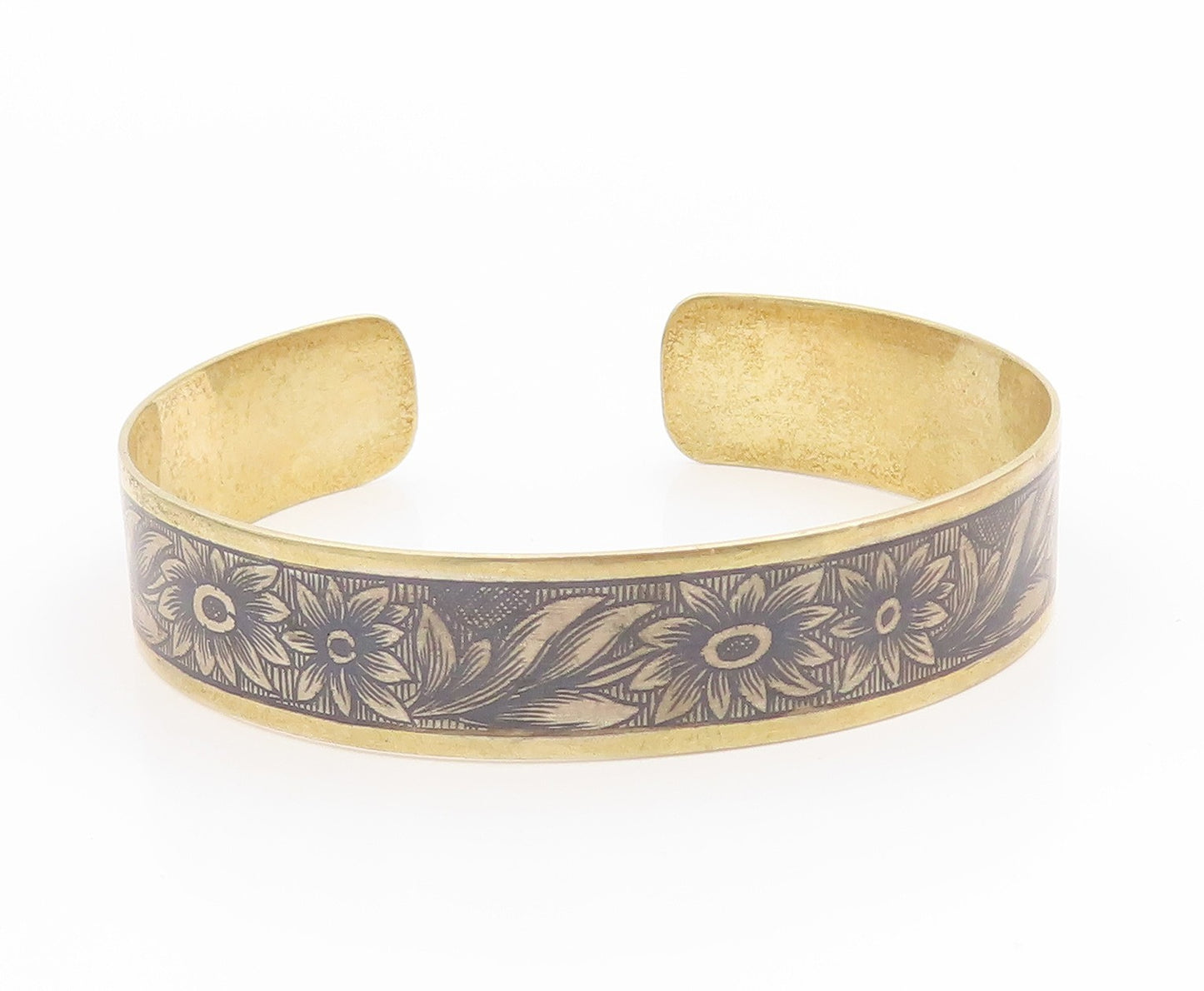 925 Sterling Silver Vintage Bracelet Gold Plated EAST EUROPE Floral Cuff BT11895