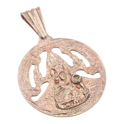 925 Sterling Silver  Vintage Antique Dark Tone Religious Figure Pendant PT7808