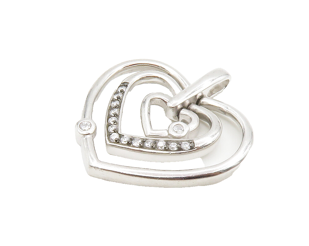 925 Sterling Silver  Cubic Zirconia Graduated Love Hearts Pendant  PT11502