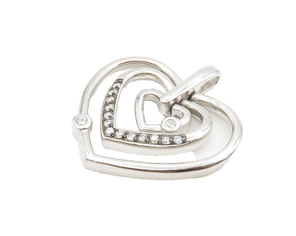 925 Sterling Silver  Cubic Zirconia Graduated Love Hearts Pendant  PT11502