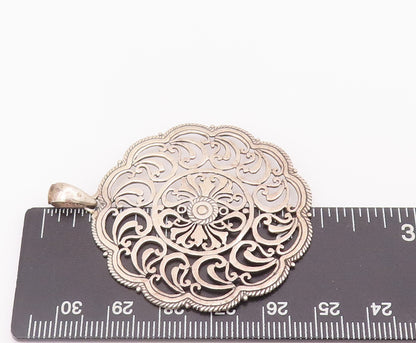 925 Sterling Silver Vintage Pendant Swirly Cutout Floral Circular Patten PT22831