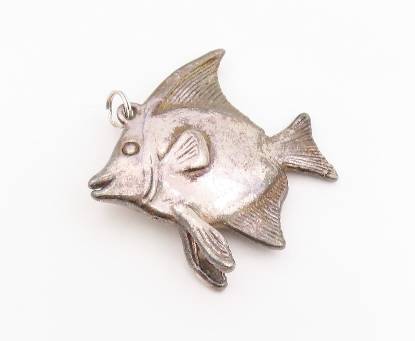 925 Sterling Silver Vintage Pendant Etched Tropical Fish Design Locket  PT25477