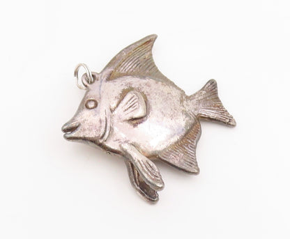 925 Sterling Silver Vintage Pendant Etched Tropical Fish Design Locket  PT25477