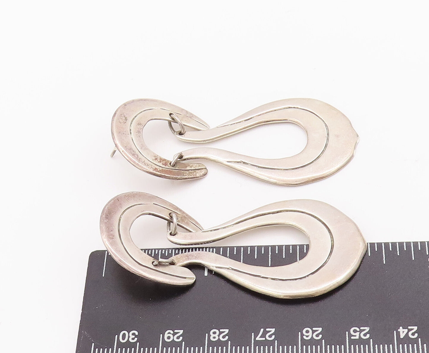 925 Sterling Silver Vintage Earrings MEXICO Swirled Carved Double 'U'  EG13030