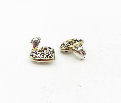 925 Sterling Silver  Vintage Two Tone Swirl Love Heart Drop Earrings  EG4703