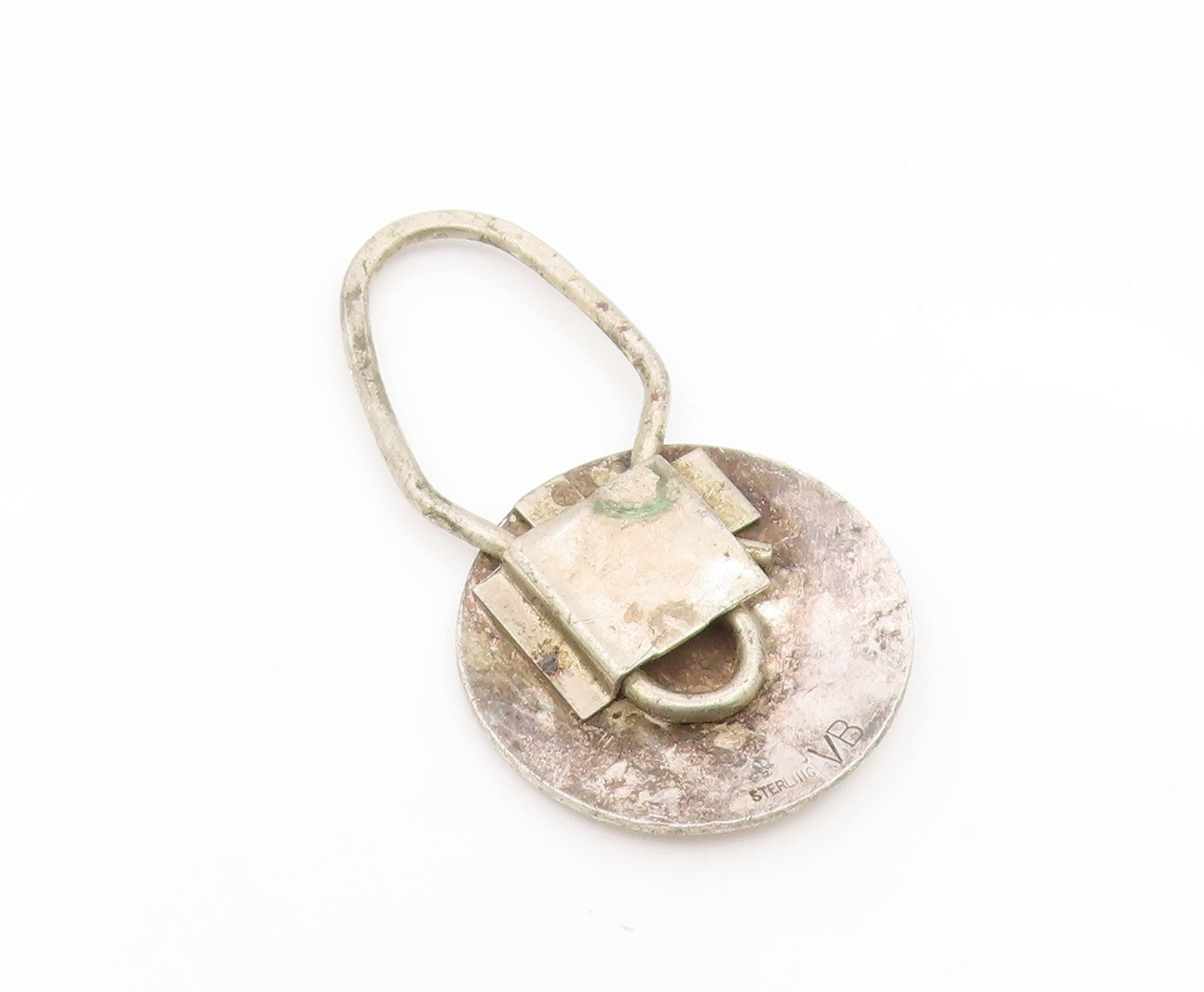 925 Sterling Silver Vintage Key Chain NAVAJO Carved Bear Paw Overlay Fob  TR4210