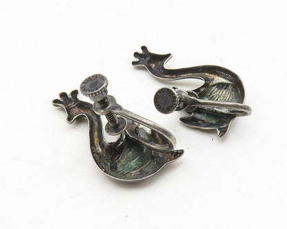 925 Sterling Silver  Vintage Dark Tone Royal Swan Non Pierce Earrings  EG5694