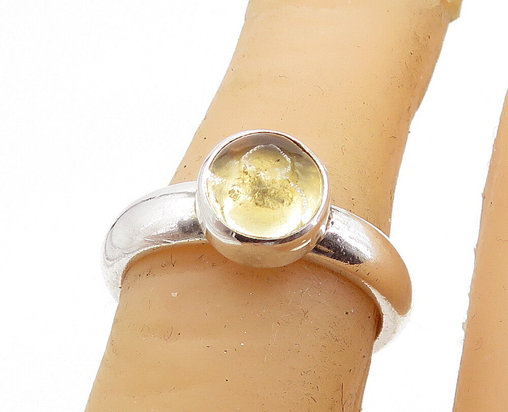 925 Sterling Silver Cabochon Cut Yellow Topaz Solitaire Ring Sz 6 RG6937