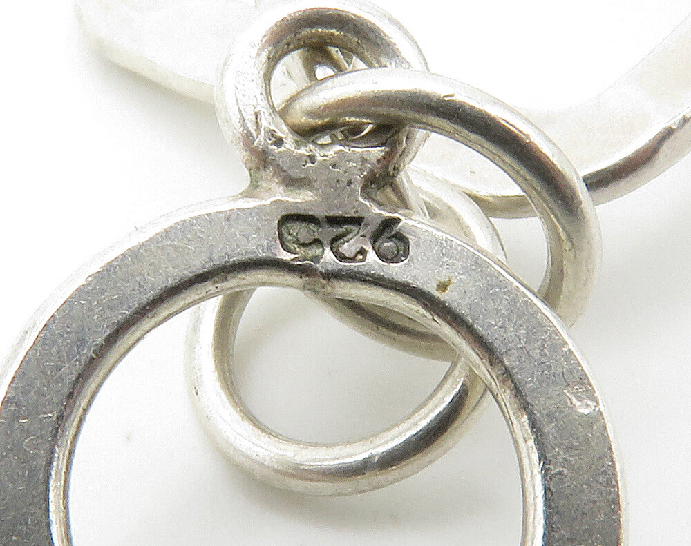 925 Sterling Silver  Vintage Shiny Hammered Open Square Chain Necklace  NE2394