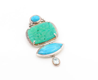 925 Sterling Silver Vintage Brooch Pin AMY KAHN RUSSEL Carved Chalcedony BP12253