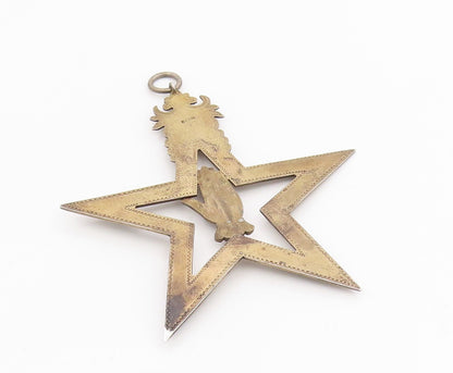 925 Sterling Silver Vintage Pendant Antique Hand In Five Pointed Star  PT26203