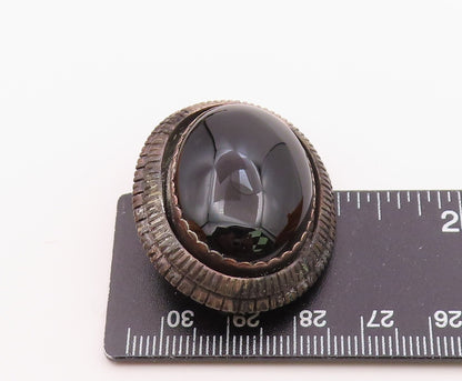 LEE BROWN NAVAJO 925 Silver  Vintage Cabochon Black Onyx Brooch Pin  BP7958