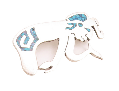925 Sterling Silver Vintage Brooch Pin Crushed Turquoise Tribal Man  BP11427