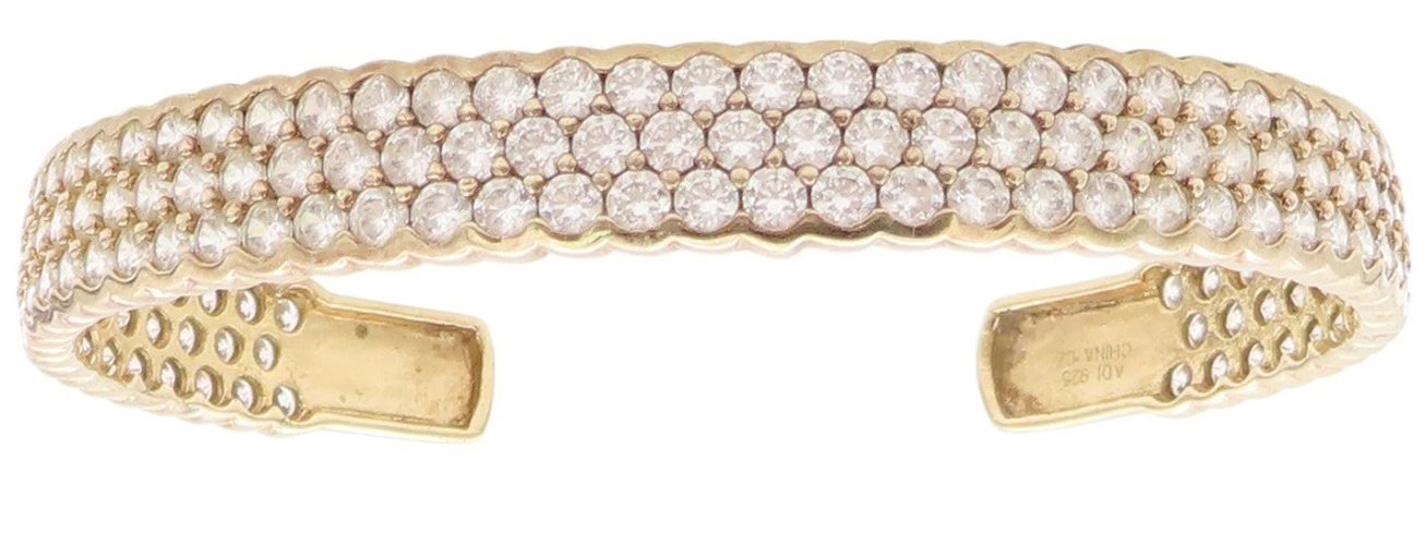 925 Sterling Silver Vintage Bracelet Gold Plated CZ Inlay Cuff  BT11218