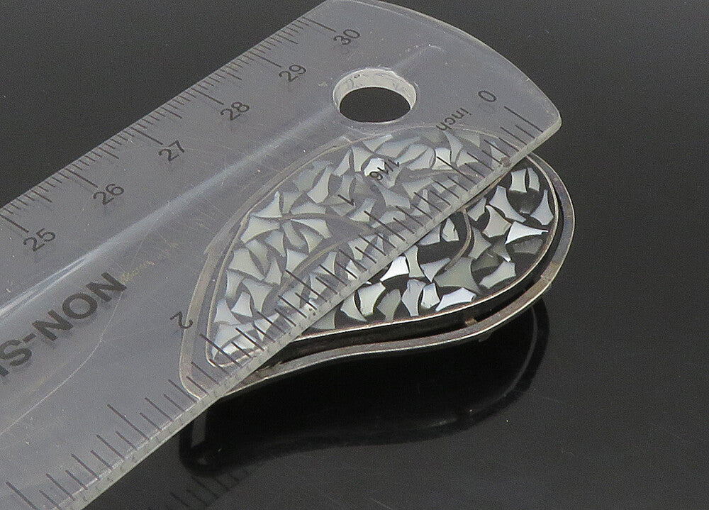 ISRAEL 925 Silver  Vintage Mother Of Pearl Mosaic Leaf Brooch Pin  BP8995