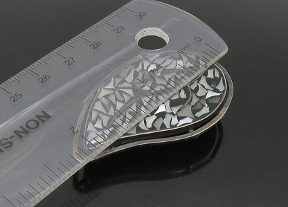 ISRAEL 925 Silver  Vintage Mother Of Pearl Mosaic Leaf Brooch Pin  BP8995