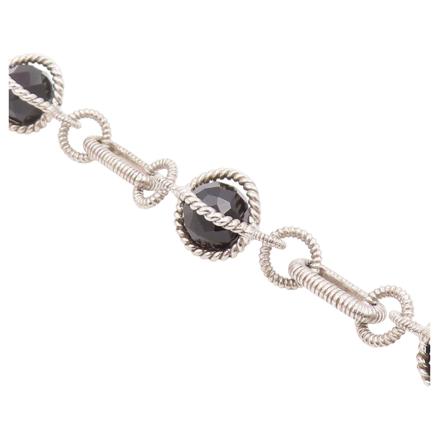 925 Sterling Silver Vintage Bracelet JUDITH RIPKA Onyx Twisted Rope  BT12189