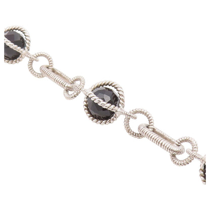 925 Sterling Silver Vintage Bracelet JUDITH RIPKA Onyx Twisted Rope  BT12189