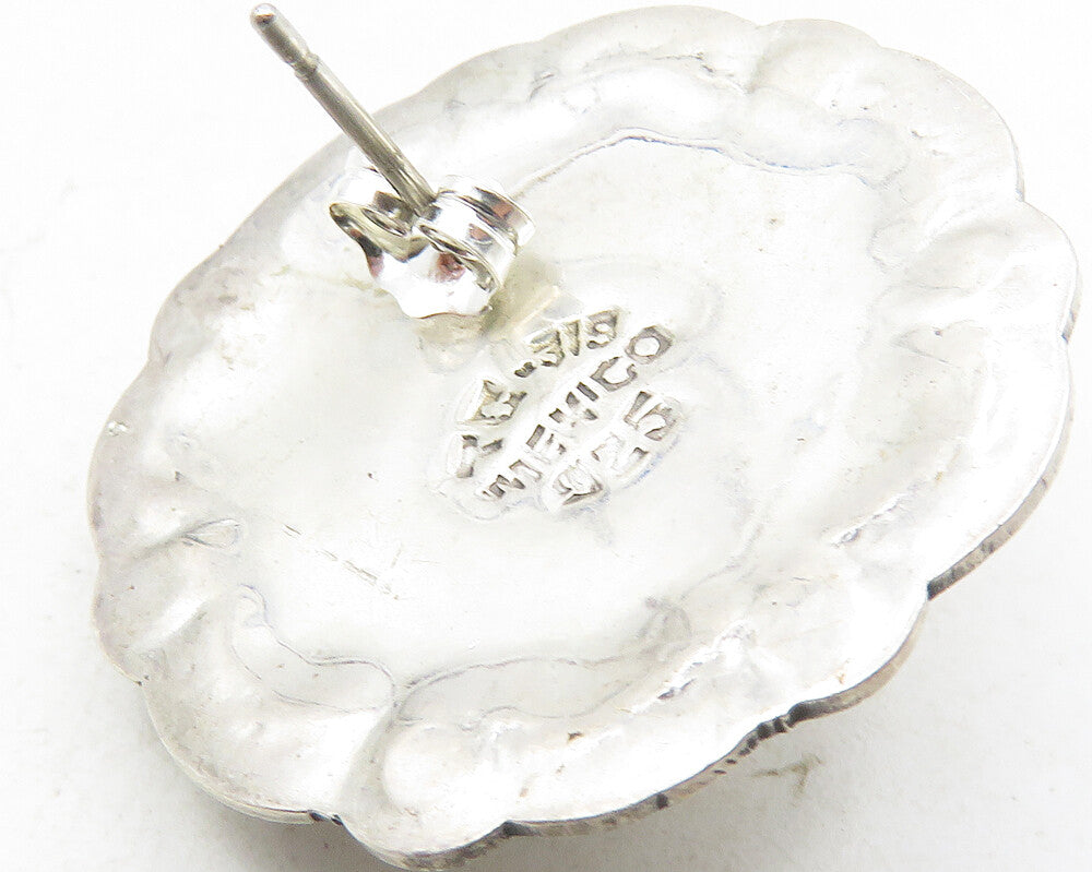MEXICO 925 Sterling Silver  Vintage Two Tone Floral Dome Drop Earrings  EG5326