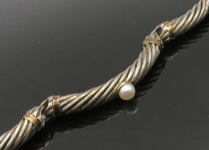 925 Silver & 14K GOLD  Vintage Cultured Pearls Twist Chain Bracelet  BT9083