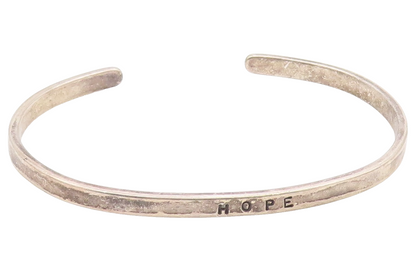 925 Sterling Silver  Vintage Petite Hope Stamped Smooth Cuff Bracelet  BT9121