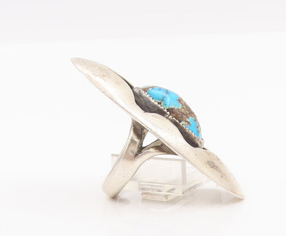 925 Sterling Silver Vintage Ring NAVAJO Solid Carved Turquoise  Sz 6.5  RG28134