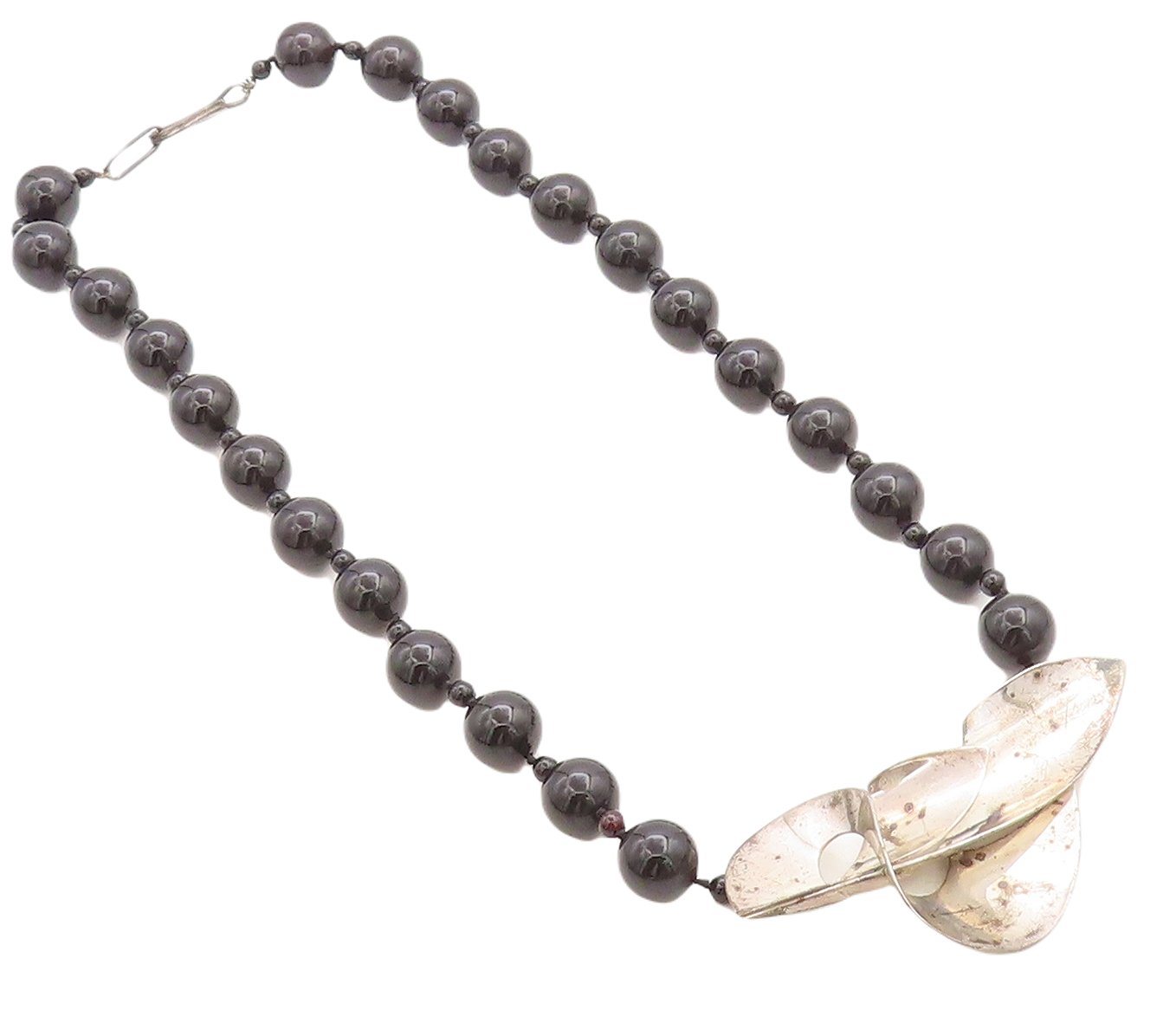 DESIGNER 925 Sterling Silver  Vintage Black Onyx Beaded Chain Necklace  NE1908
