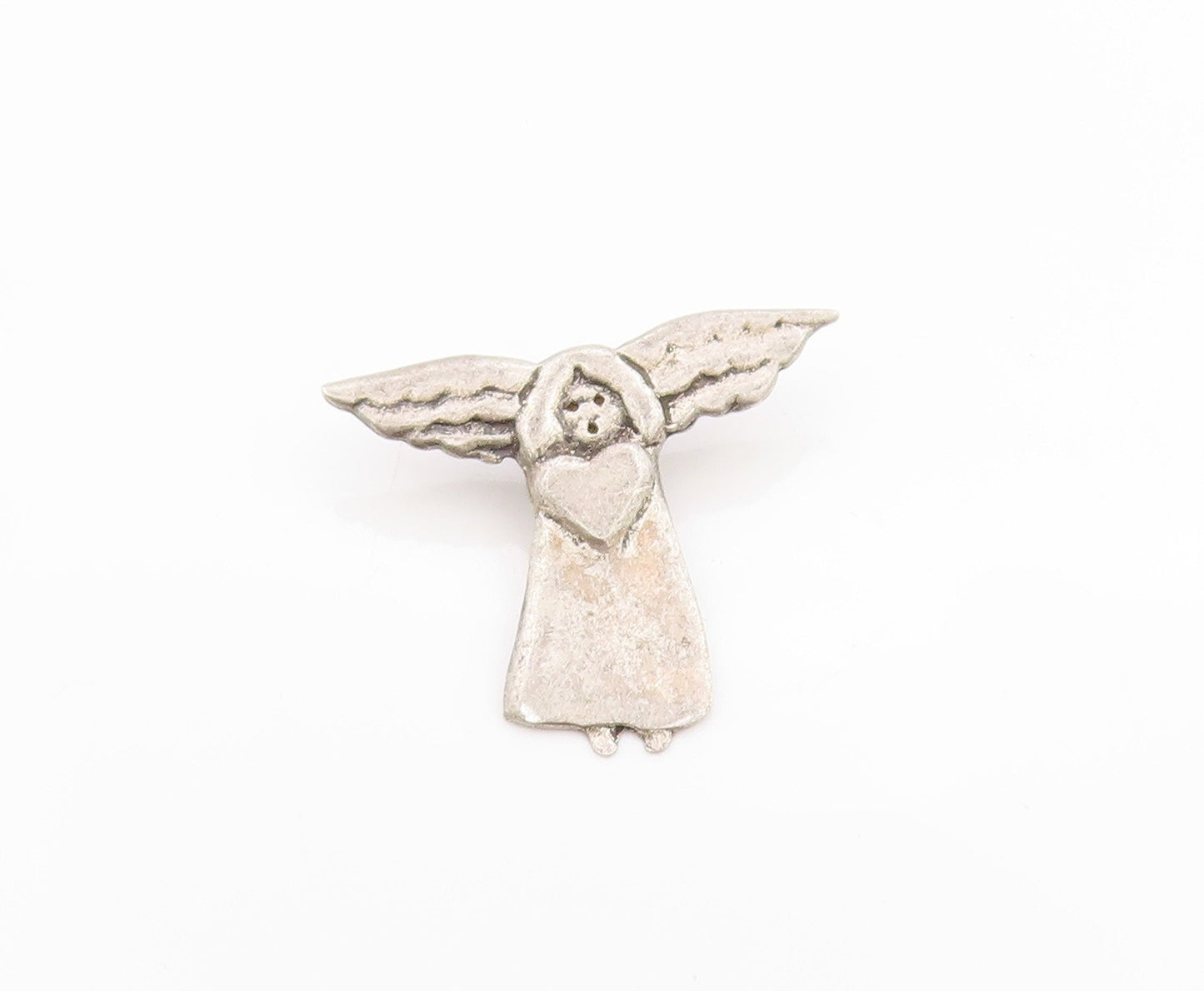 925 Sterling Silver Vintage Pendant Little Guardian Angel With Heart   PT24823