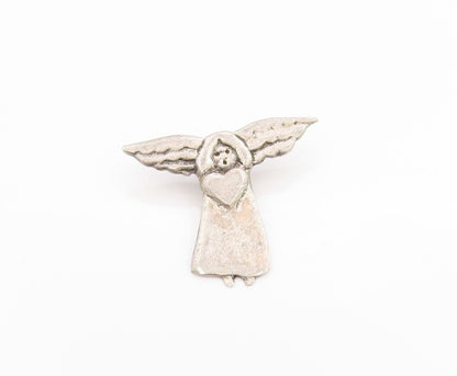 925 Sterling Silver Vintage Pendant Little Guardian Angel With Heart   PT24823