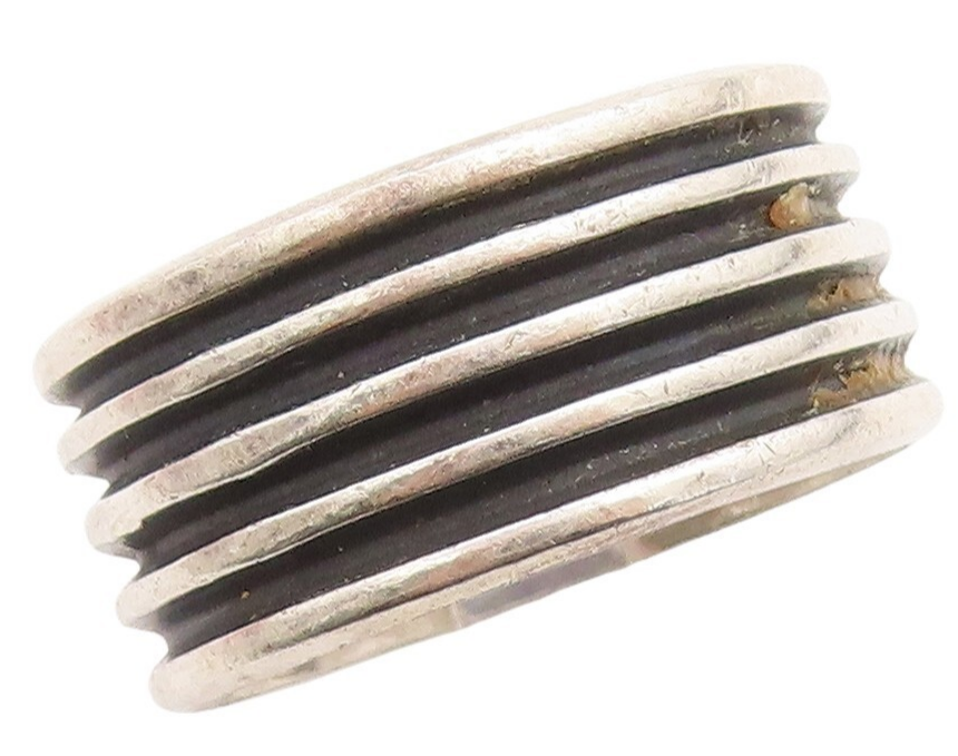 925 Sterling Silver Vintage Ring MEXICO Minimalist Grooved  Sz 14  RG31207
