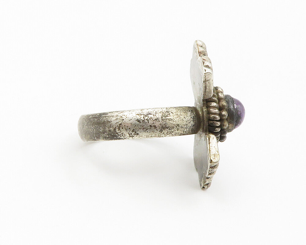 925 Sterling Silver  Vintage Cabochon Amethyst Cocktail Ring Sz 7.5  RG14698