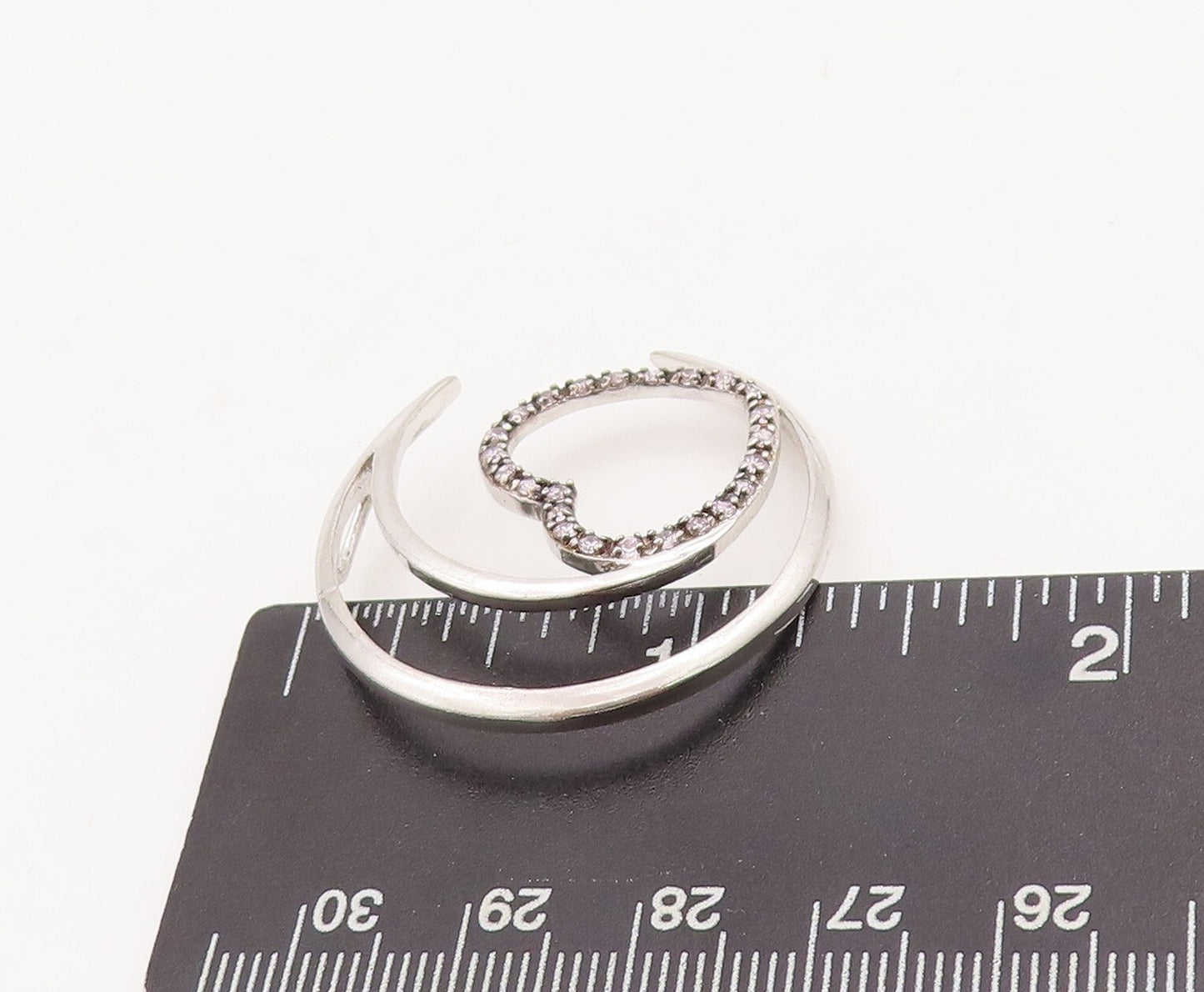 925 Sterling Silver Vintage Pendant Cutout Half Moon & Pink Topaz Heart  PT23393