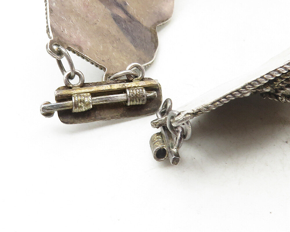 925 Sterling Silver  Vintage Antique Rope Twist Floral Chain Bracelet  BT4420
