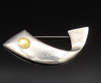 DESIGNER 925 Sterling Silver Vintage Cabochon Citrine Swirl Brooch Pin BP9556