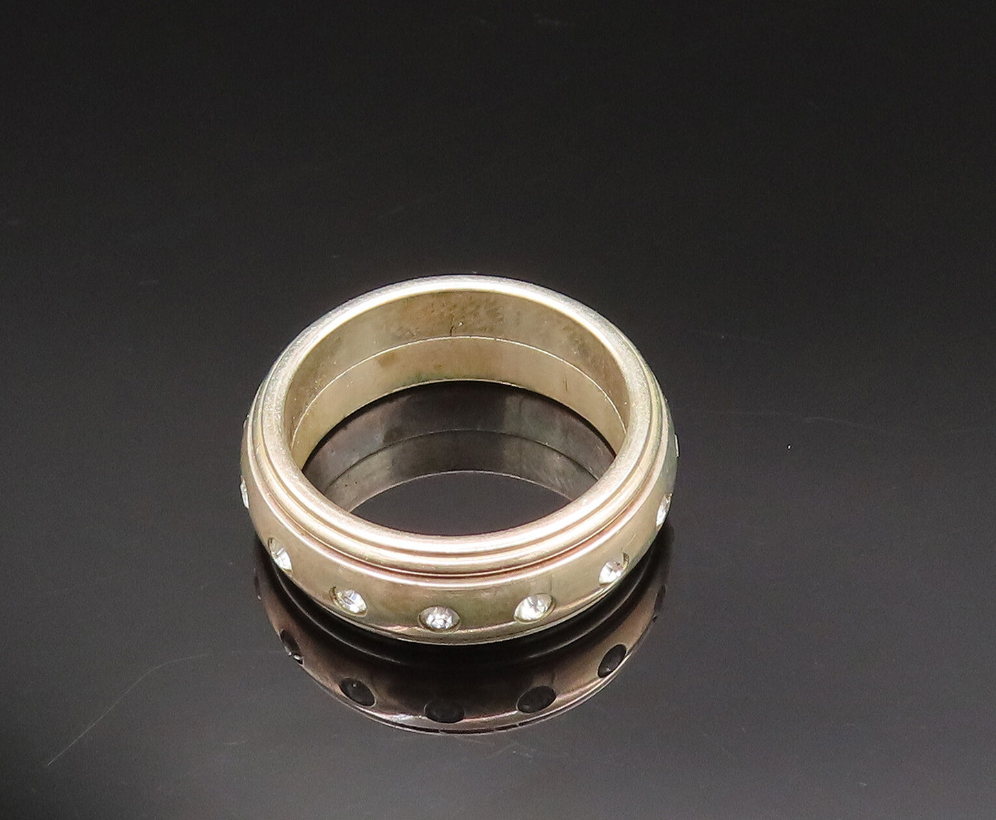 925 Silver  Vintage Gold Plated Cubic Zirconia Spinner Ring Sz 8  RG25512