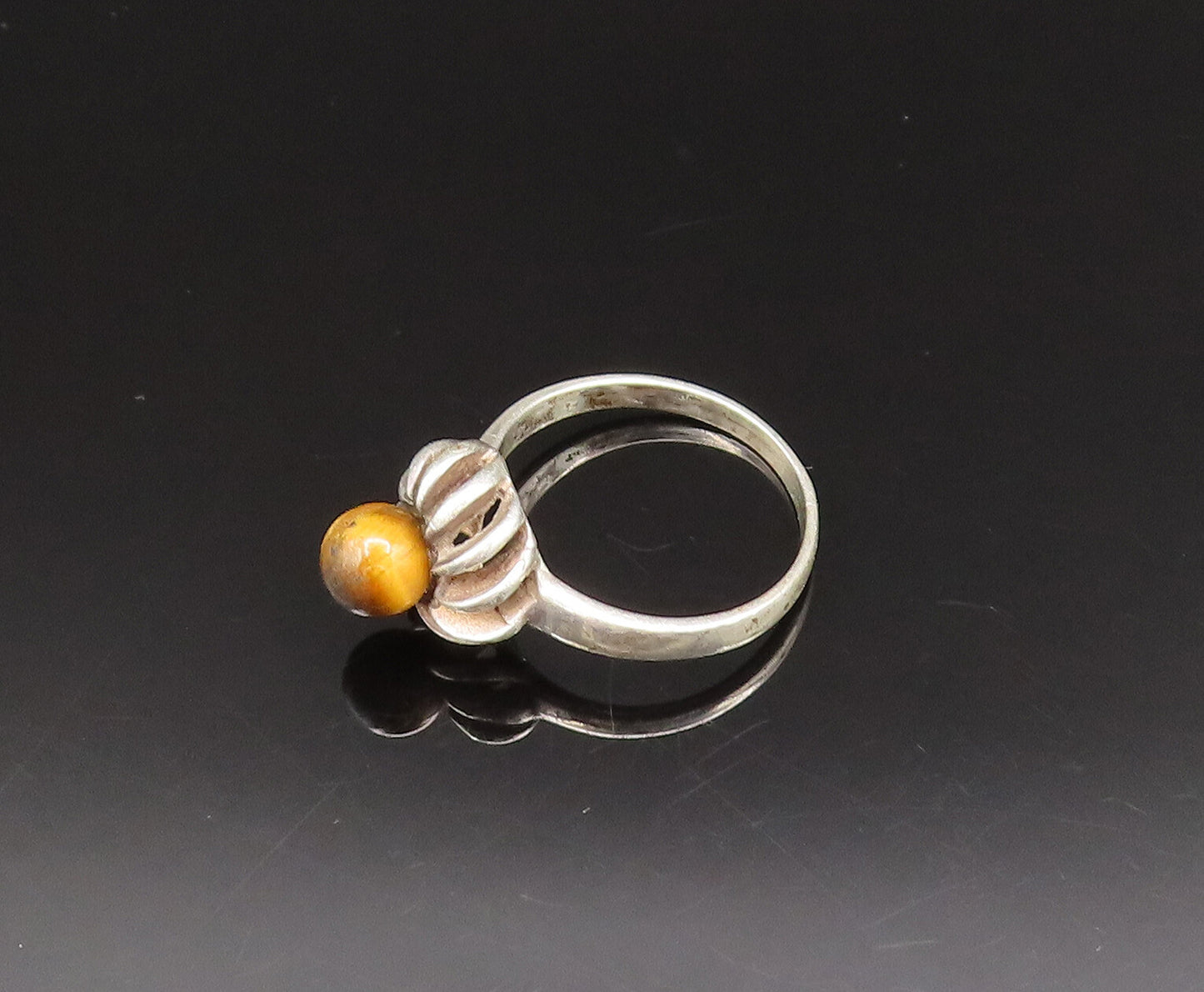 925 Sterling Silver  Vintage Floral Tiger's Eye Ring Sz 6.5  RG25485