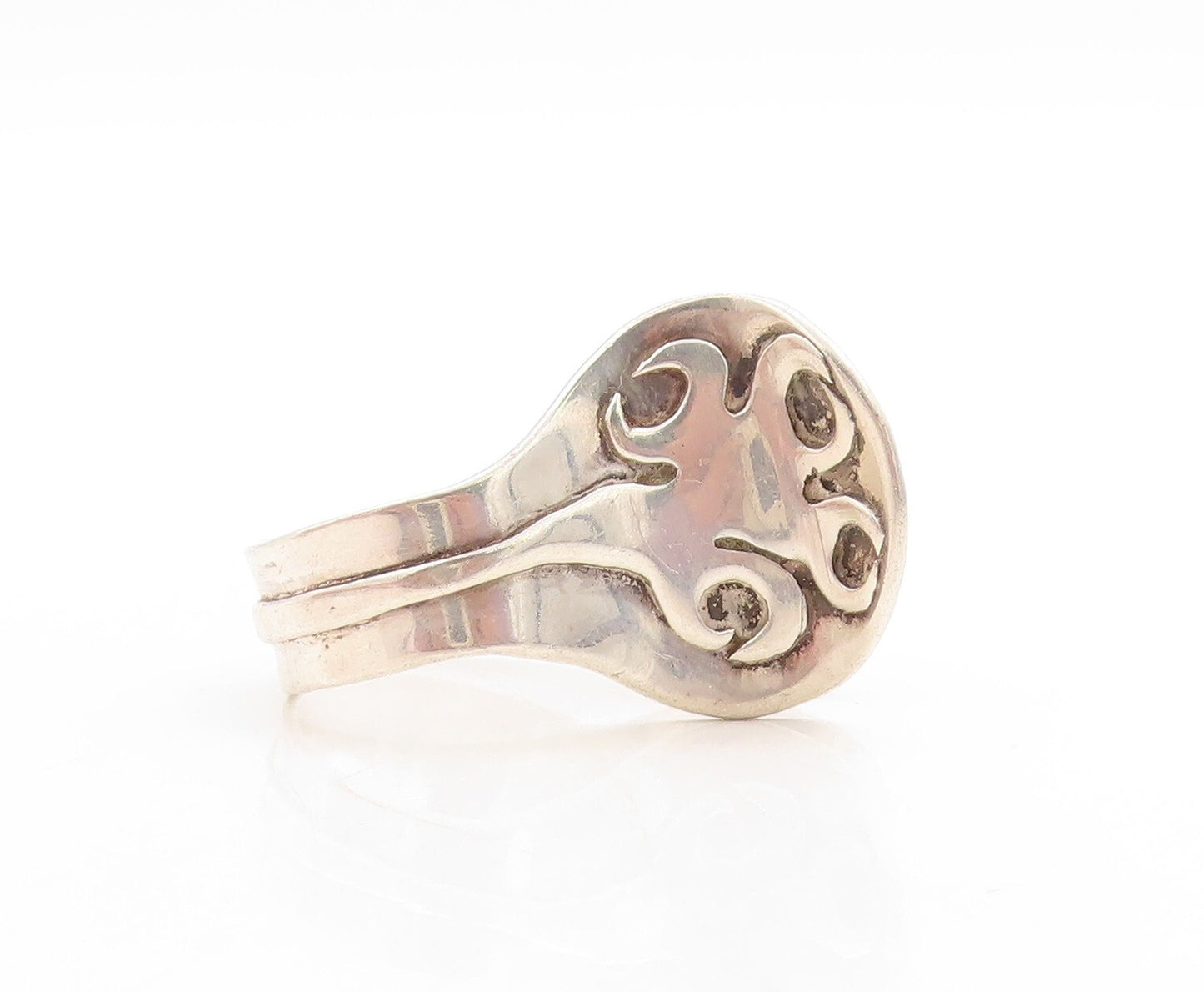 925 Sterling Silver Vintage Ring Modernist Animal Hand Carved  Sz 10  RG31350