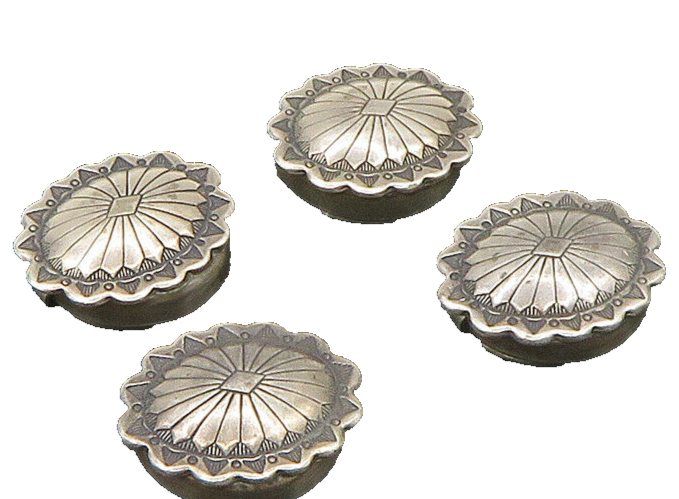 NAVAJO 925 Silver  Vintage Four Piece Set Floral Motif Button Covers  TR3249