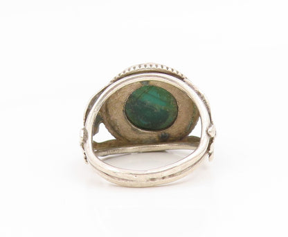 925 Sterling Silver Vintage Ring Cabochon Malachite Feather Motif  Sz 5  RG35172