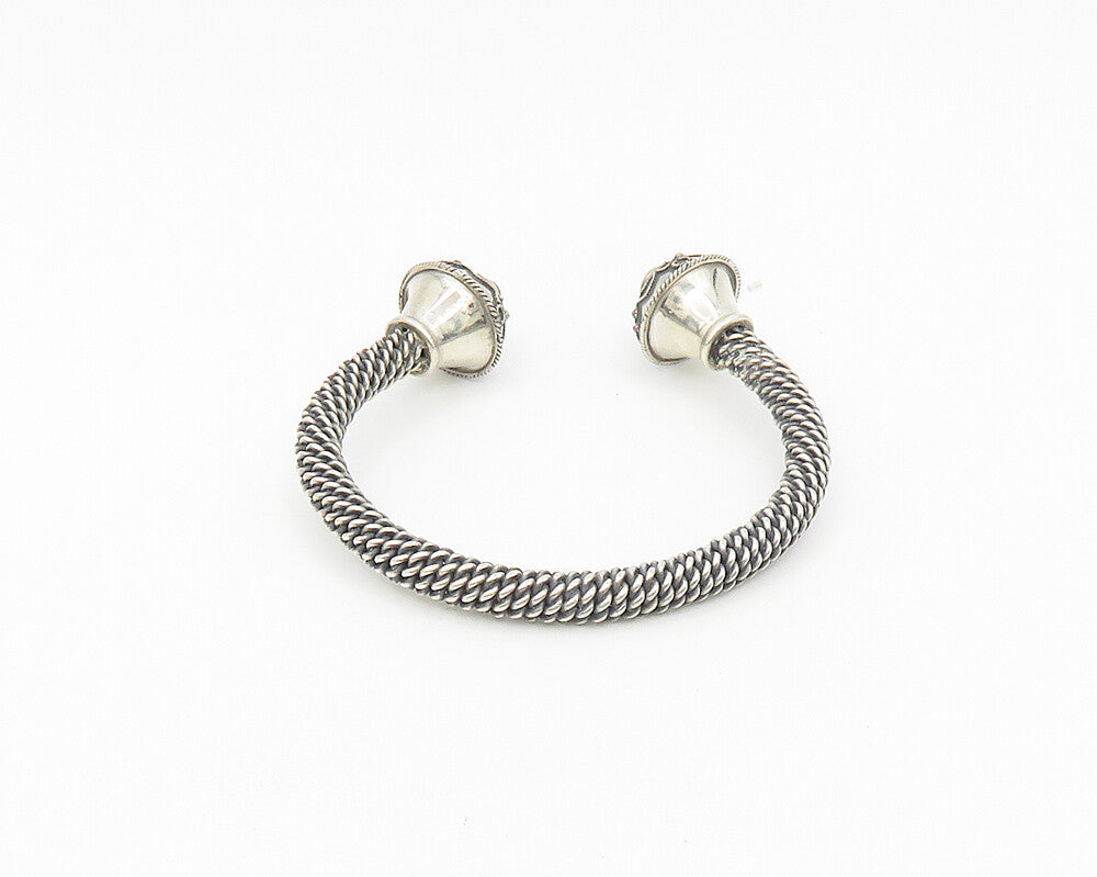 925 Sterling Silver  Vintage Black Onyx Swirl Ends Twist Cuff Bracelet  BT7578