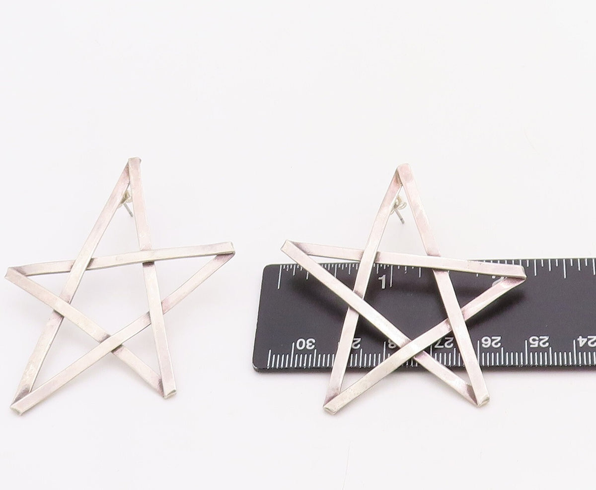 925 Sterling Silver Vintage Earrings MEXICO Solid Large Cutout Star  EG13238