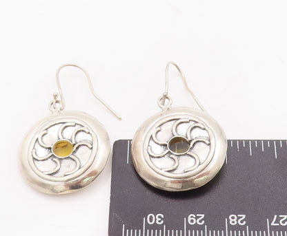 925 Sterling Silver Vintage Earrings Dangling Solid Carved Car Wheel   EG13041
