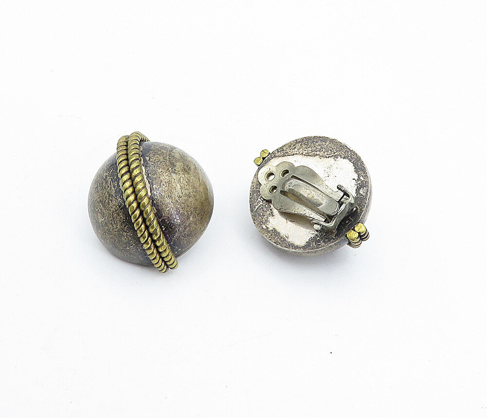 MEXICO 925 Sterling Silver  Vintage Rope Twist Dome Non Pierce Earrings EG2314