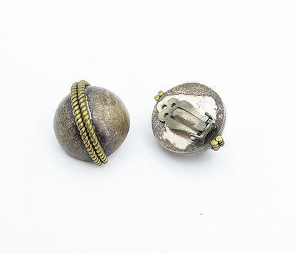 MEXICO 925 Sterling Silver  Vintage Rope Twist Dome Non Pierce Earrings EG2314