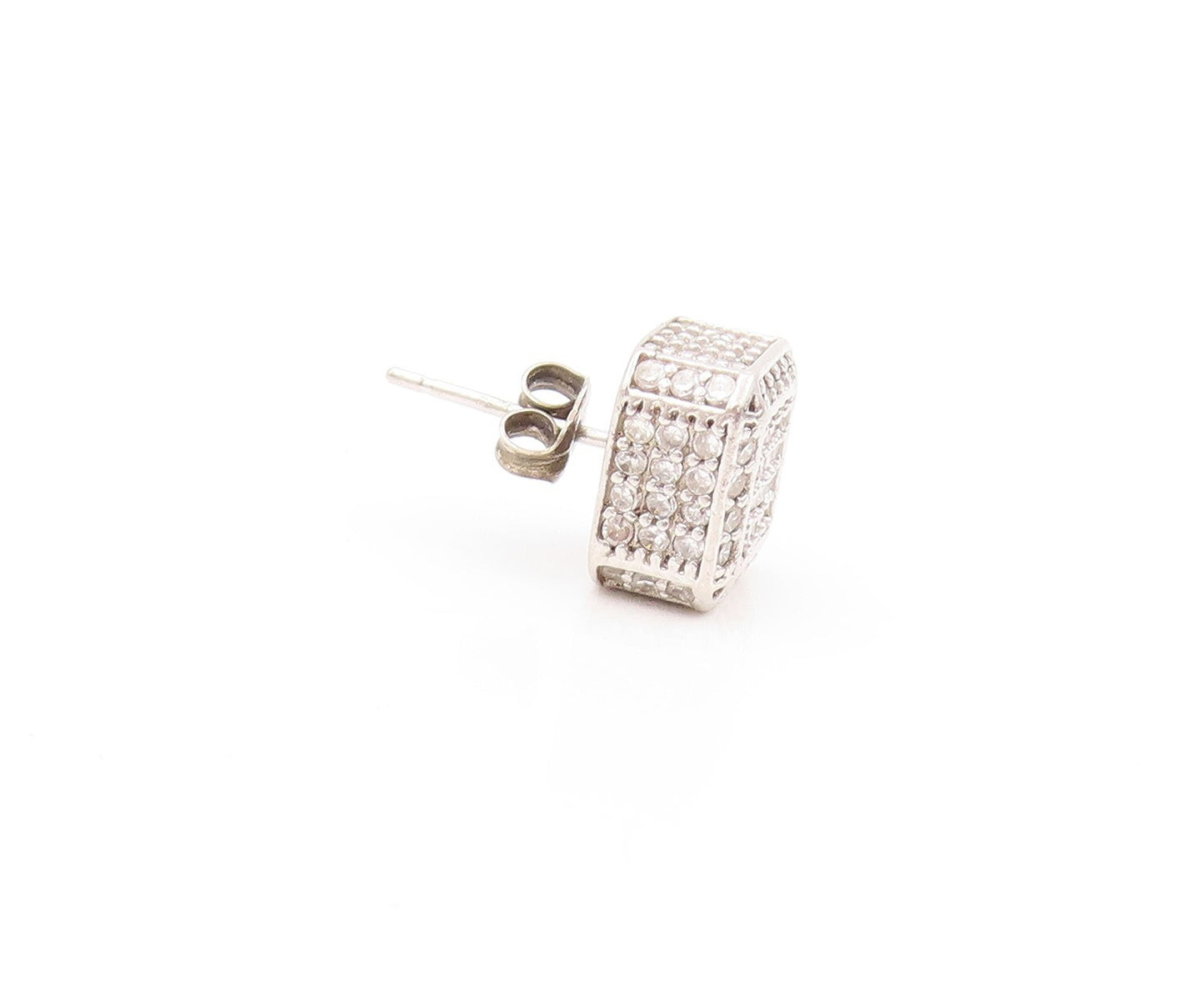 925 Sterling Silver Vintage Earrings Minimalist CZ Inlay Open Cube  EG13345